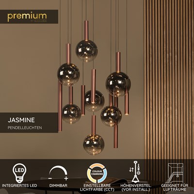 Lucide JASMINE - Pendelleuchten - Ø 75 cm - LED Dim. - CCT - 12x4,5W 2200K/3300K - Geeignet für Lufträume und hohe Decken - Kupfer | Premium